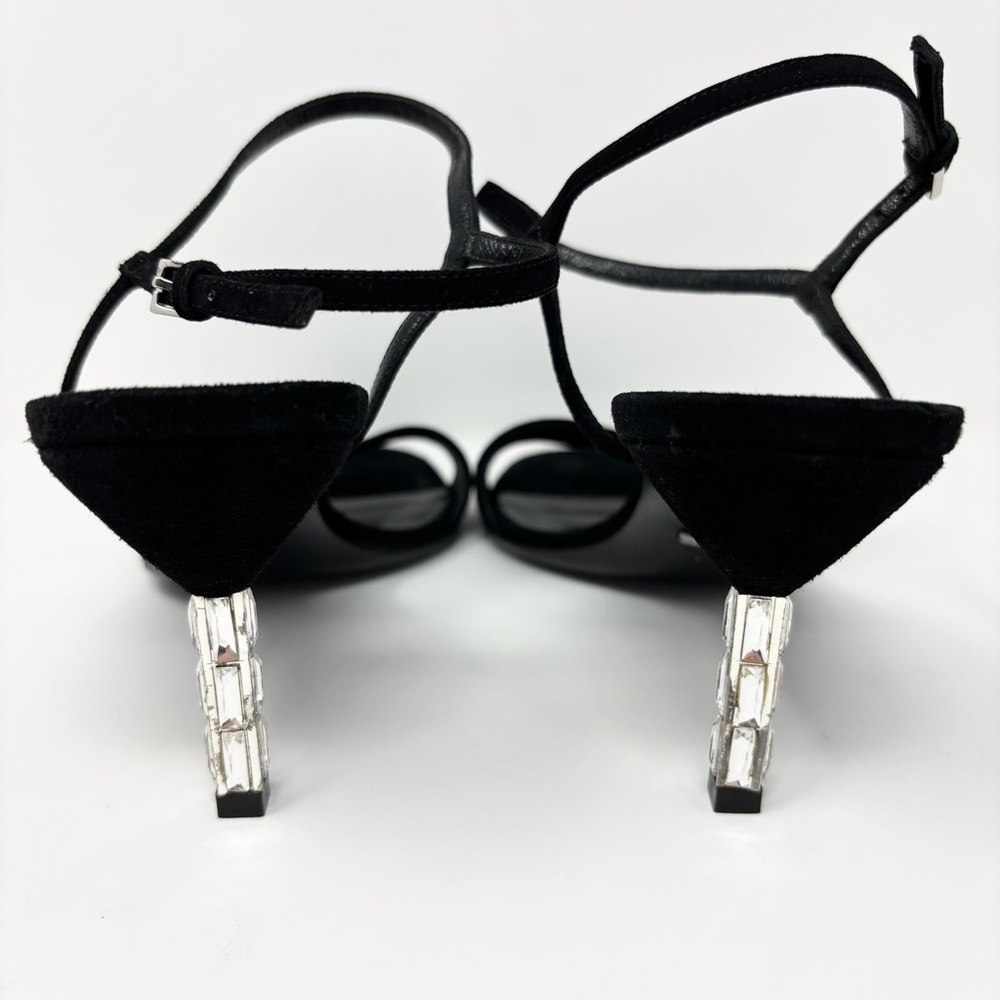 Gucci Black Suede Crystal-Heel Sandals Adlena Size EU 38.5 / US 8.5 - Picture 13 of 16